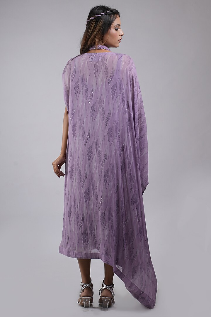 Lilac Georgette Embellished & Printed Pleated Kaftan Set by Saniya Rao at Pernia's Pop Up Shop