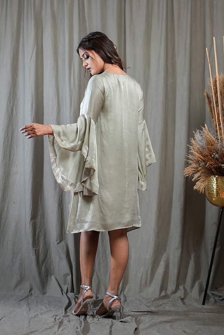 Beige Modal Satin Embellished Summer Dress by Saniya Rao at Pernia's Pop Up Shop