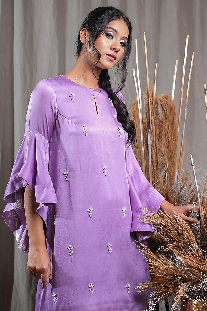 Lilac Modal Satin Embellished Summer Dress by Saniya Rao at Pernia's Pop Up Shop