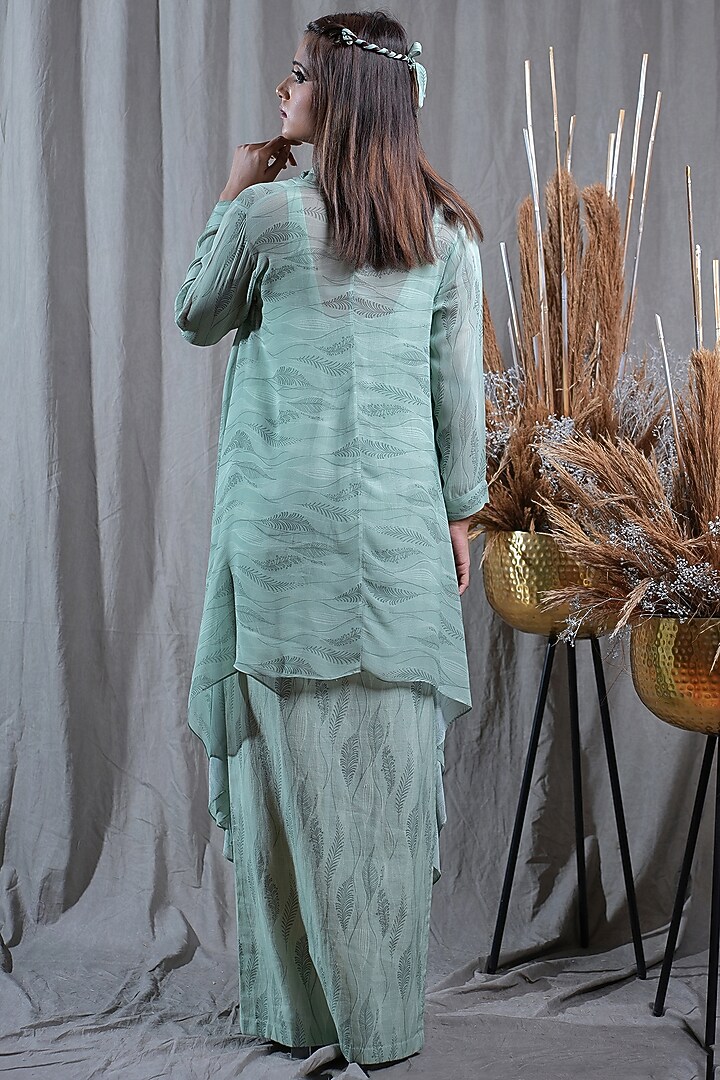 Green Georgette Embroidered & Printed Flared Tunic With Dress by Saniya Rao at Pernia's Pop Up Shop