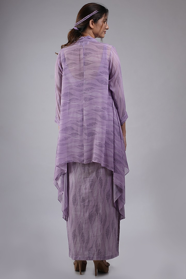 Lilac Georgette Embroidered & Printed Flared Tunic With Dress by Saniya Rao at Pernia's Pop Up Shop