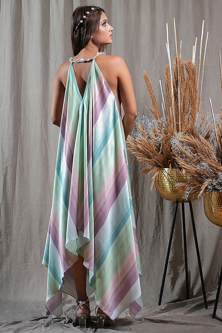 Multi-Colored Modal Satin Embellished & Printed Handkerchief Summer Dress by Saniya Rao at Pernia's Pop Up Shop