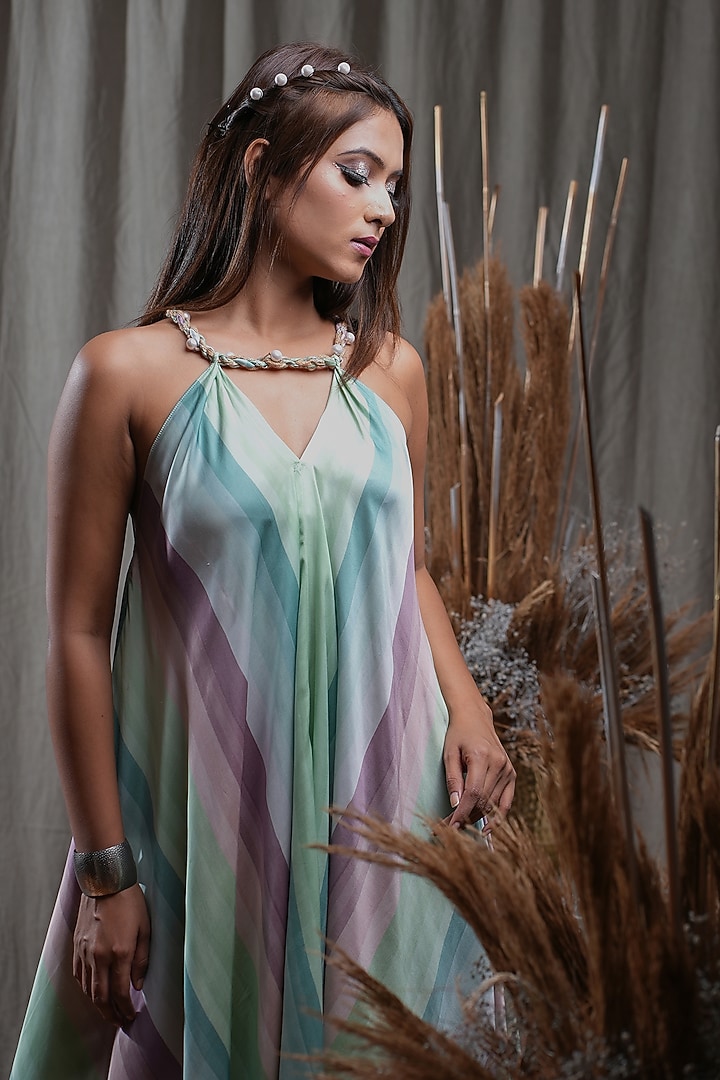 Multi-Colored Modal Satin Embellished & Printed Handkerchief Summer Dress by Saniya Rao at Pernia's Pop Up Shop