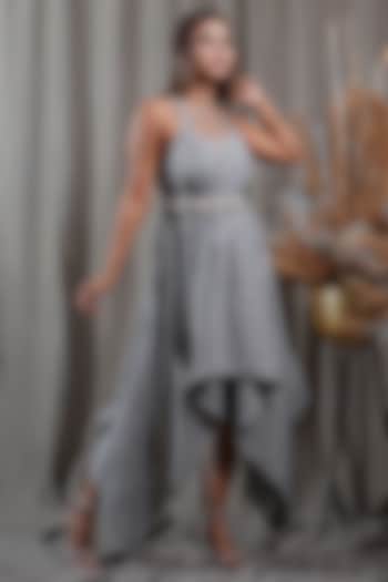 Charcoal Black Handwoven Cotton Khadi High-Low Summer Dress With Belt by Saniya Rao at Pernia's Pop Up Shop