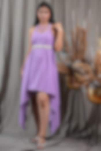 Lilac Handwoven Cotton Khadi High-Low Dress With Belt by Saniya Rao at Pernia's Pop Up Shop