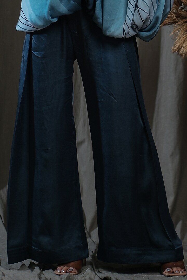 Dark Blue Modal Satin Co-Ord Set by Saniya Rao at Pernia's Pop Up Shop