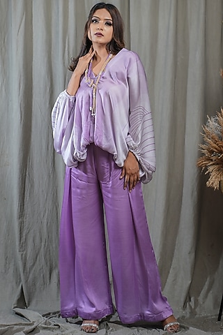Lilac Modal Satin Co-Ord Set by Saniya Rao