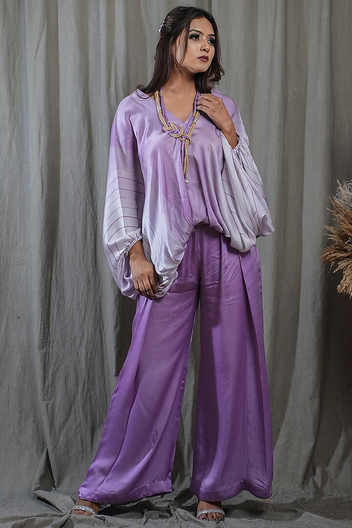 Lilac Modal Satin Co-Ord Set by Saniya Rao at Pernia's Pop Up Shop