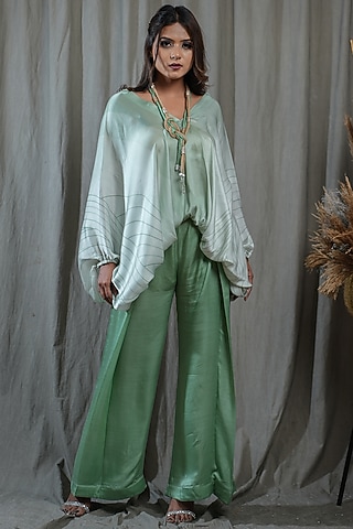 Green Modal Satin Co-Ord Set by Saniya Rao