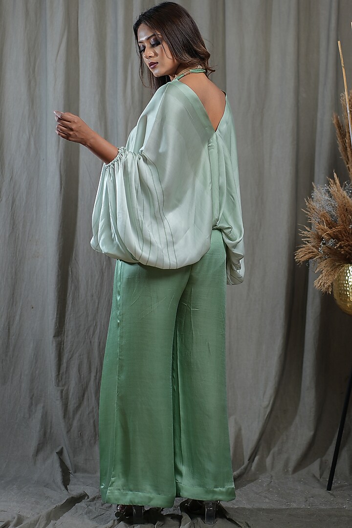 Green Modal Satin Co-Ord Set by Saniya Rao at Pernia's Pop Up Shop