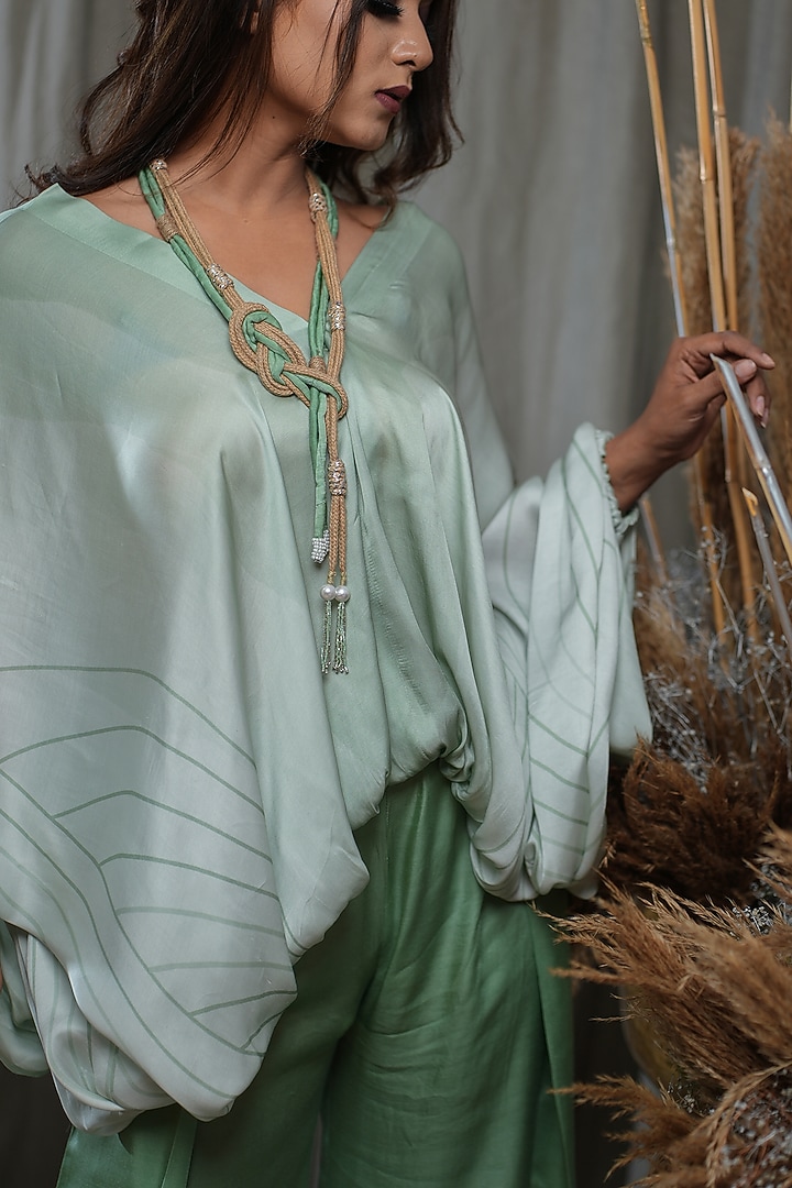 Green Modal Satin Co-Ord Set by Saniya Rao at Pernia's Pop Up Shop
