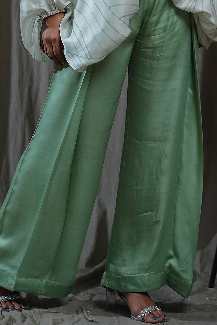 Green Modal Satin Co-Ord Set by Saniya Rao at Pernia's Pop Up Shop