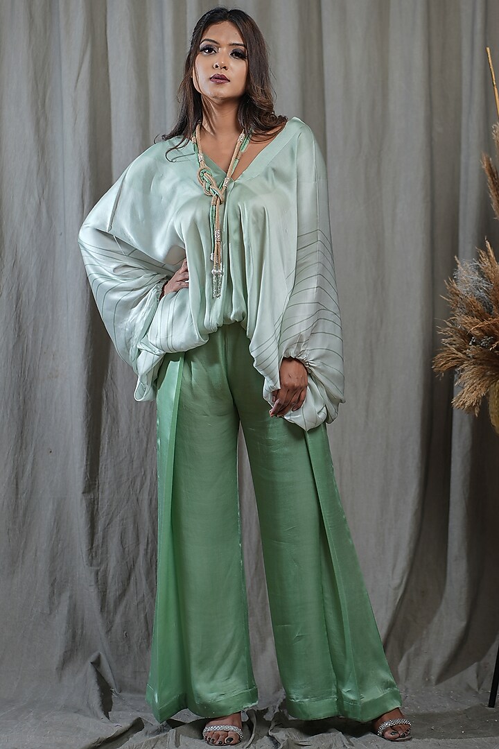 Green Modal Satin Co-Ord Set by Saniya Rao at Pernia's Pop Up Shop