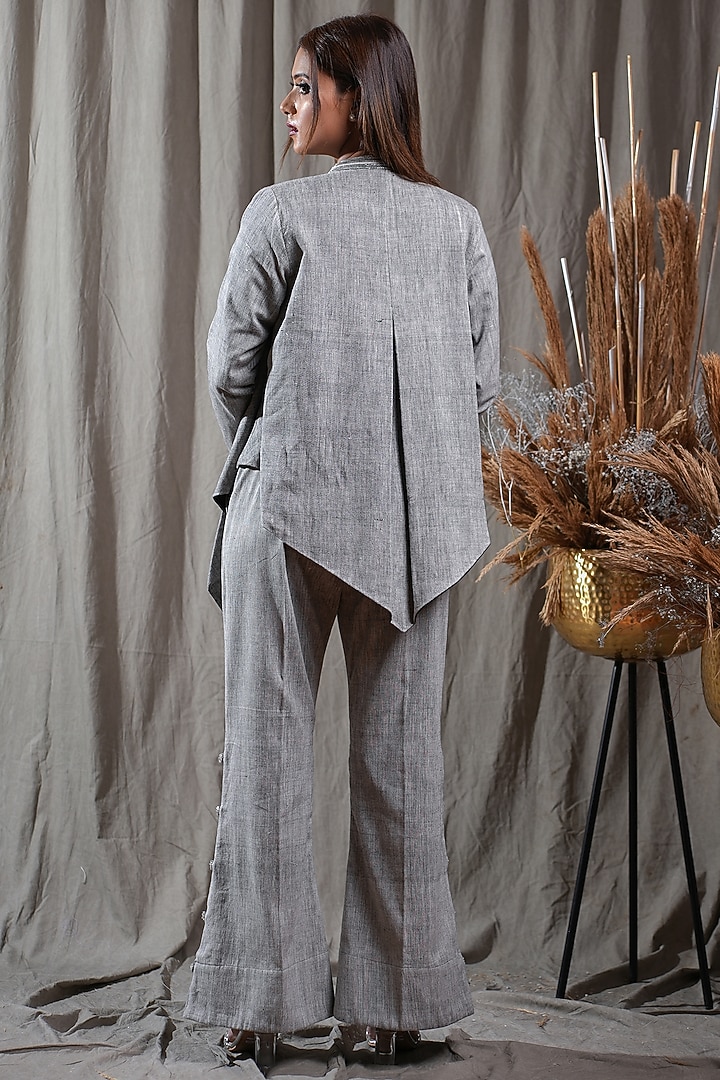 Charcoal Handwoven Cotton Khadi Hand Embroidered Co-Ord Set by Saniya Rao at Pernia's Pop Up Shop