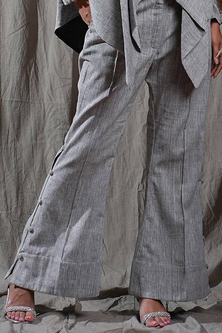 Charcoal Handwoven Cotton Khadi Hand Embroidered Co-Ord Set by Saniya Rao at Pernia's Pop Up Shop