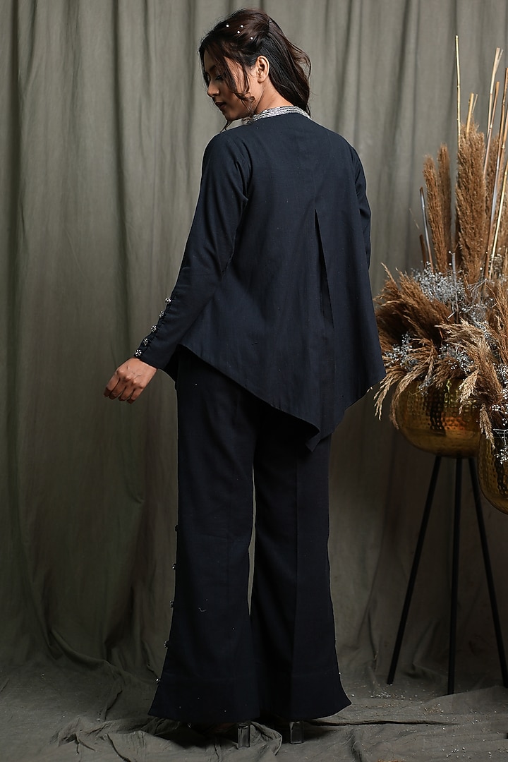 Black Handwoven Cotton Khadi Hand Embroidered Co-Ord Set by Saniya Rao at Pernia's Pop Up Shop