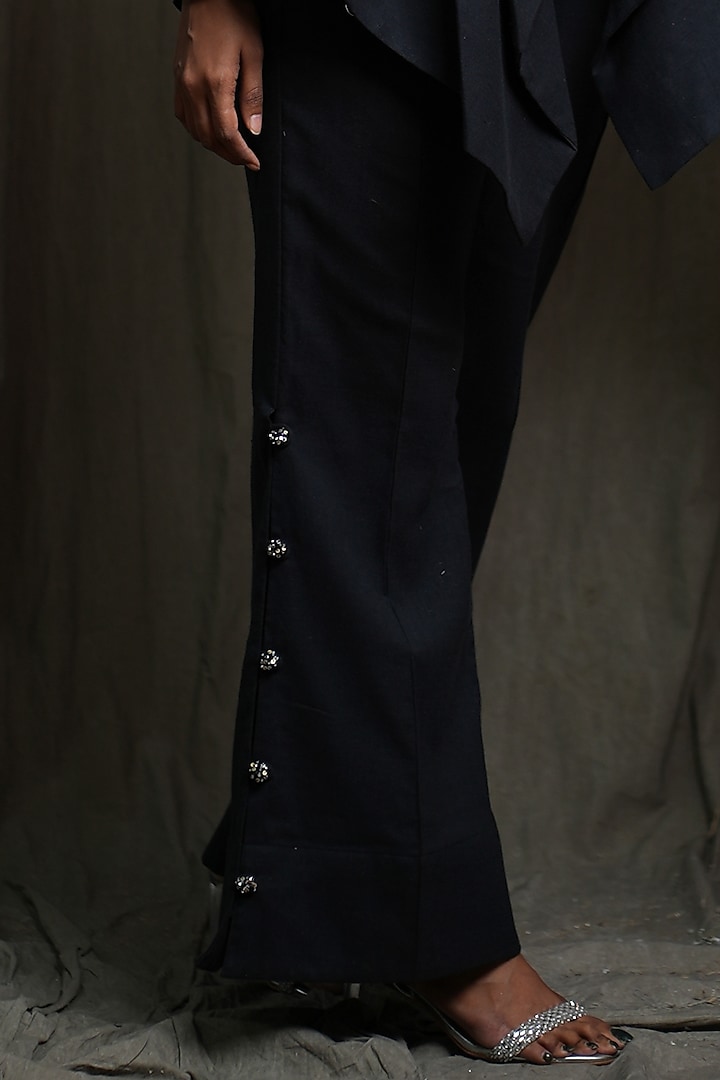 Black Handwoven Cotton Khadi Hand Embroidered Co-Ord Set by Saniya Rao at Pernia's Pop Up Shop