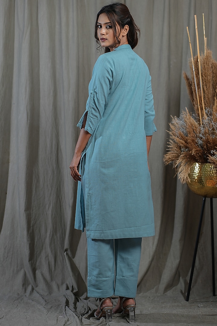 Blue Handwoven Cotton Khadi Kurta Set by Saniya Rao at Pernia's Pop Up Shop