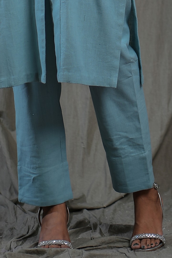 Blue Handwoven Cotton Khadi Kurta Set by Saniya Rao at Pernia's Pop Up Shop