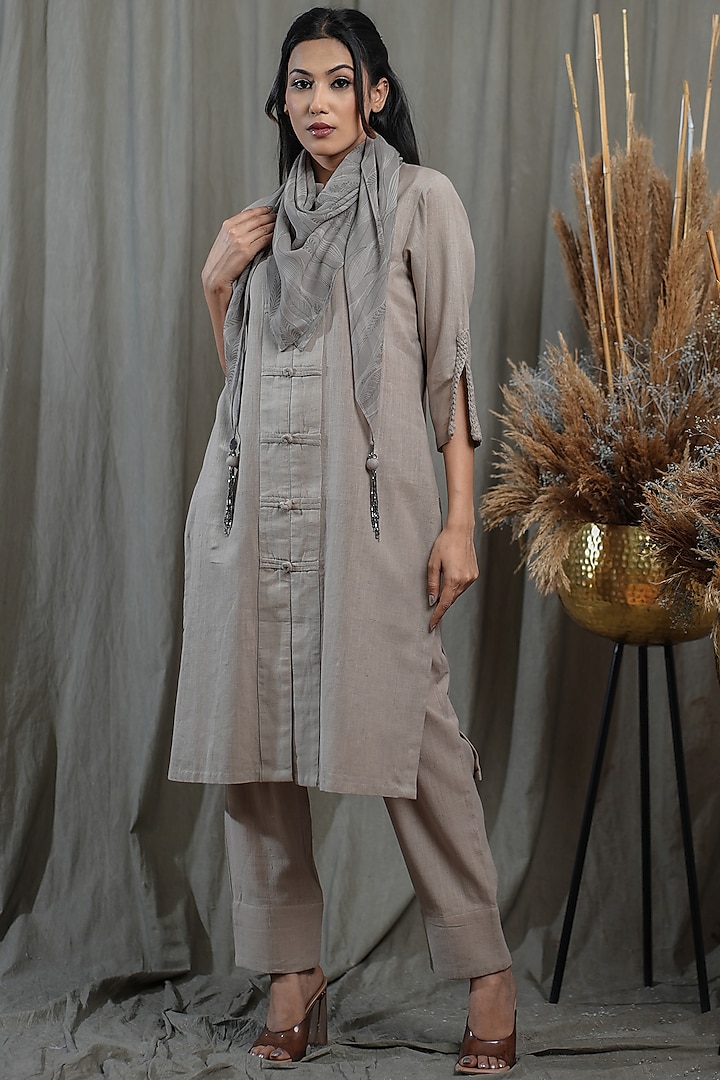 Beige Handwoven Cotton Khadi Kurta Set by Saniya Rao
