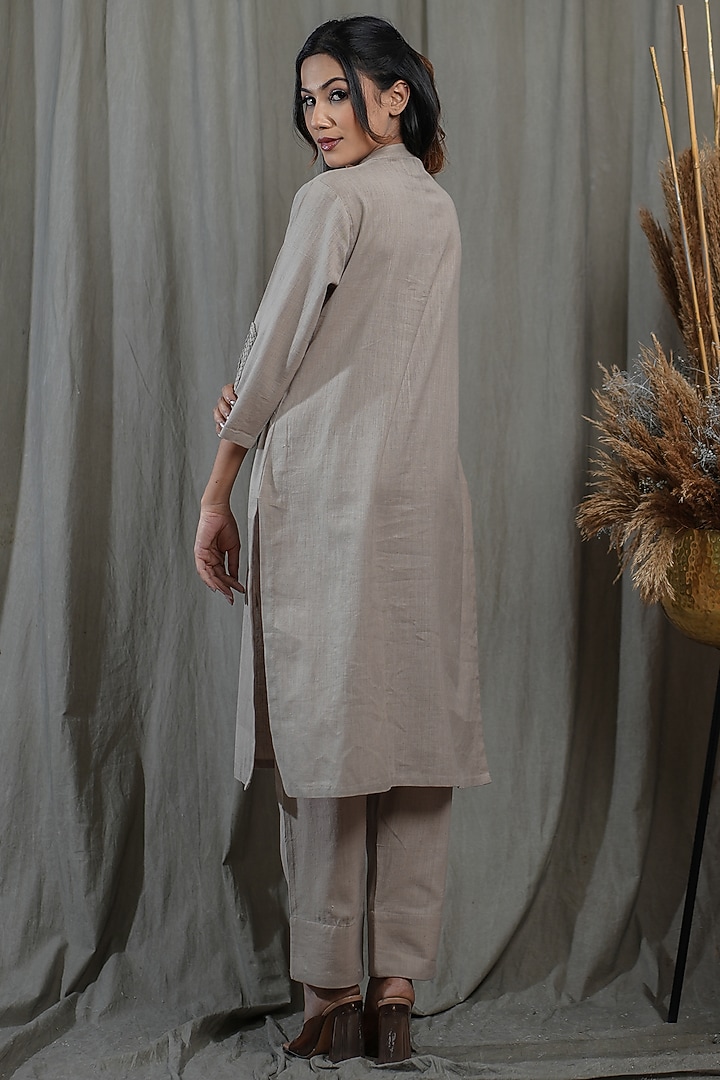 Beige Handwoven Cotton Khadi Kurta Set by Saniya Rao at Pernia's Pop Up Shop