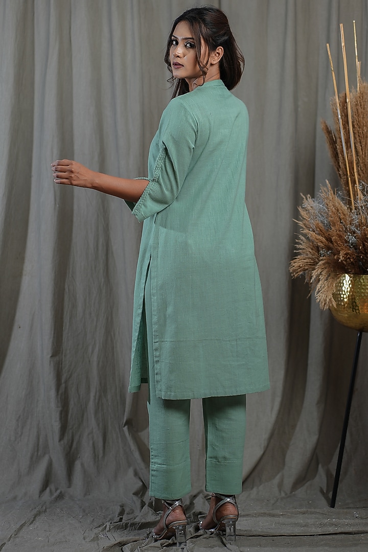 Green Handwoven Cotton Khadi Kurta Set by Saniya Rao at Pernia's Pop Up Shop