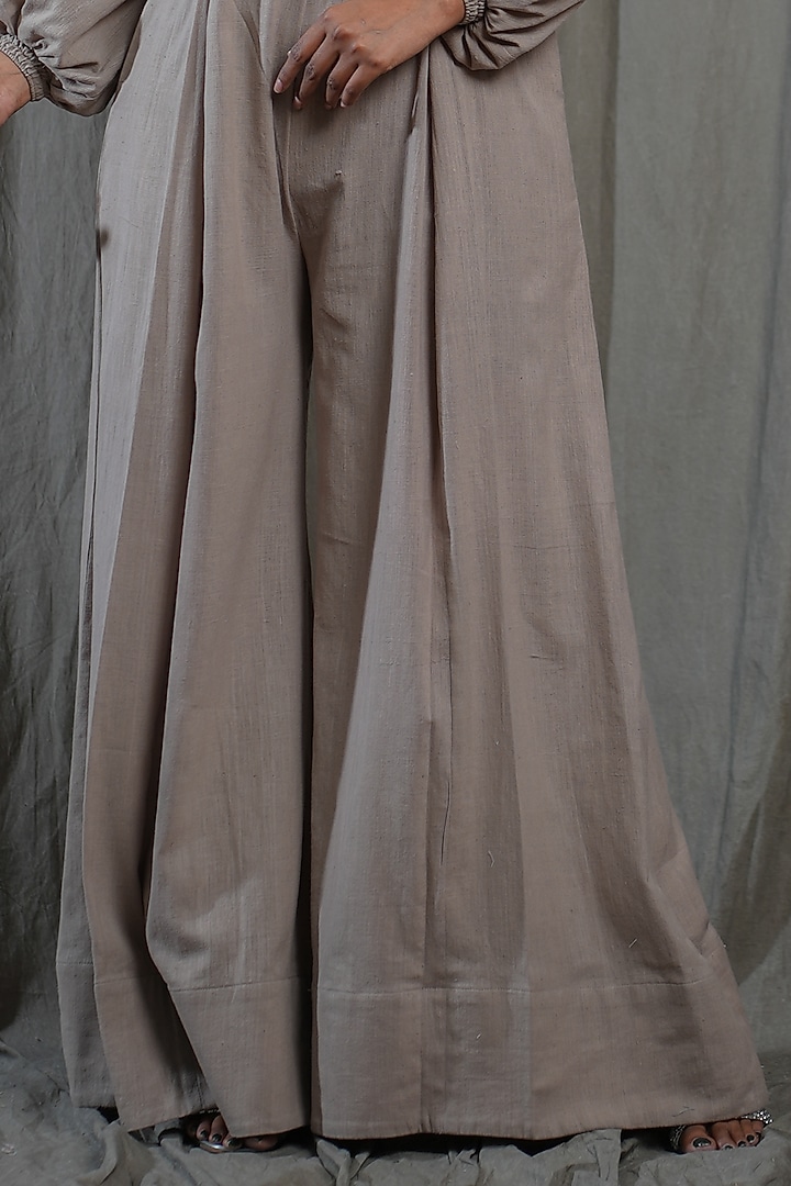 Beige Handwoven Cotton Khadi Jumpsuit With Jacket by Saniya Rao at Pernia's Pop Up Shop