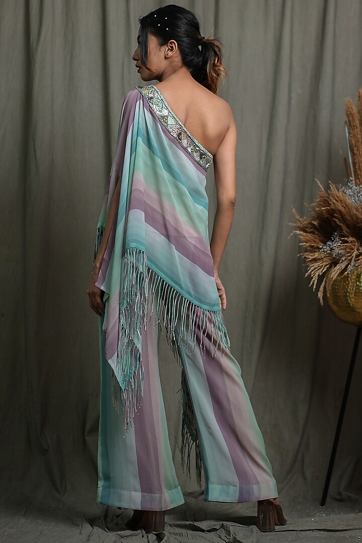 Multi-Colored Georgette Hand Embellished Asymmetrical Co-Ord Set by Saniya Rao at Pernia's Pop Up Shop