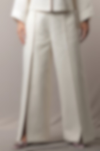 White Handwoven Cotton Khadi Pants by Saniya Rao at Pernia's Pop Up Shop