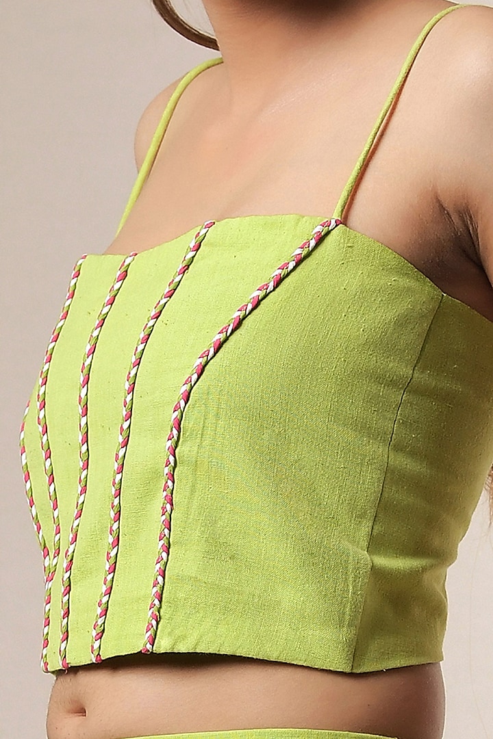 Lime Green Hand Embroidered Crop Top by Saniya Rao