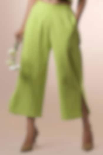 Lime Green Slitted Pants by Saniya Rao