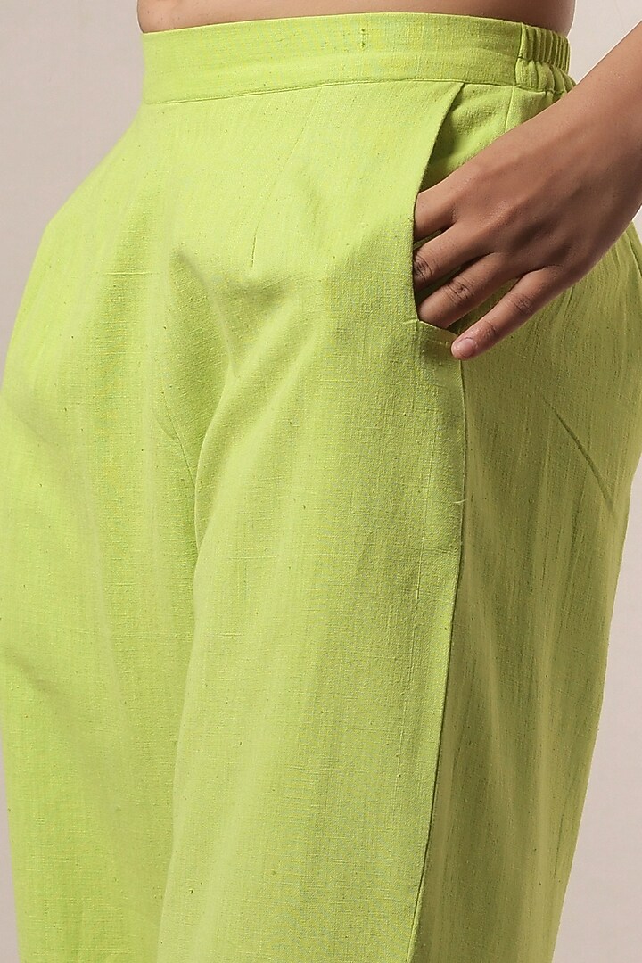 Lime Green Slitted Pants by Saniya Rao at Pernia's Pop Up Shop