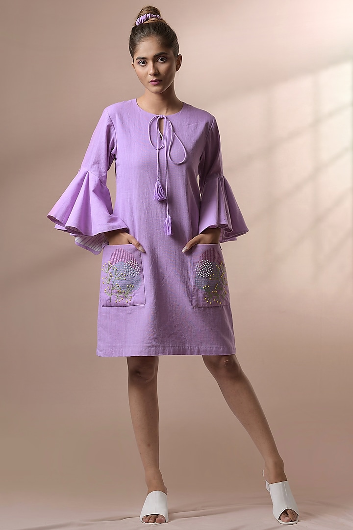 Lilac Hand Embroidered Dress by Saniya Rao
