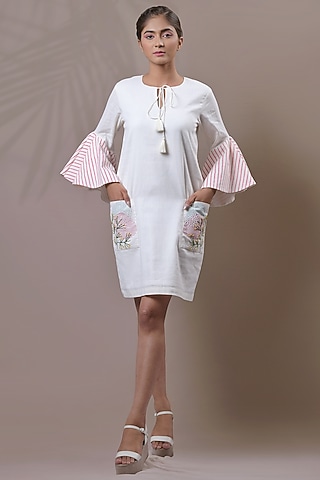 White Hand Embroidered Dress by Saniya Rao
