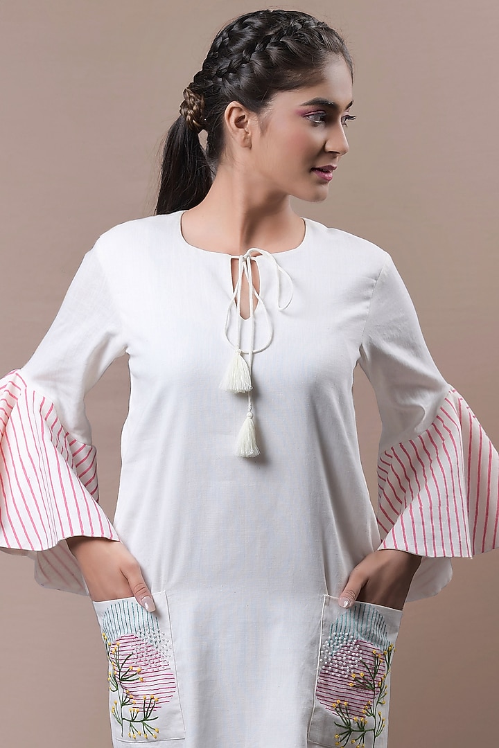 White Hand Embroidered Dress by Saniya Rao at Pernia's Pop Up Shop