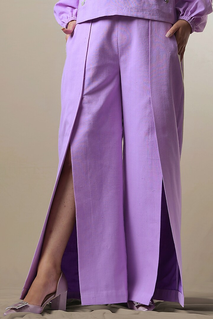 Lilac Handwoven Cotton Khadi Pants by Saniya Rao