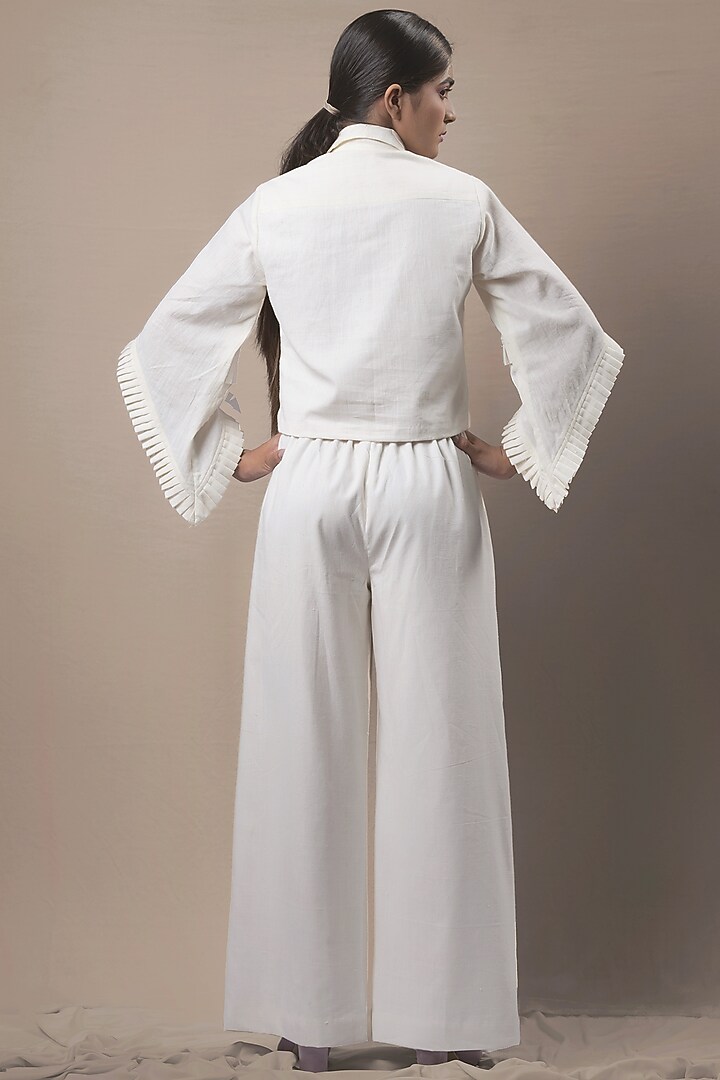 White Handwoven Cotton Khadi Pants by Saniya Rao at Pernia's Pop Up Shop