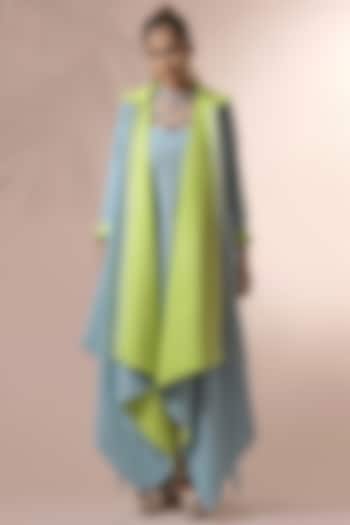 Green Handwoven Cotton Khadi Jacket by Saniya Rao