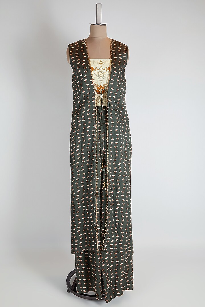 Green Printed Jacket Set by Suave by Neha & Shreya at Pernia's Pop Up Shop
