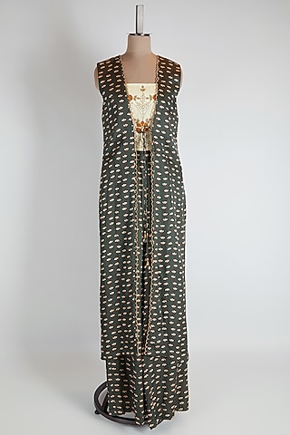 Green Printed Jacket Set by Suave by Neha & Shreya