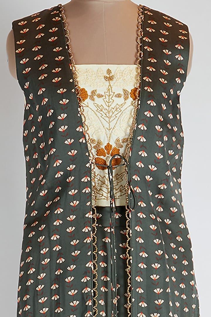 Green Printed Jacket Set by Suave by Neha & Shreya at Pernia's Pop Up Shop