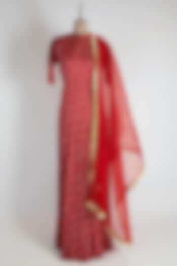 Red Printed Anarkali Set by Suave by Neha & Shreya