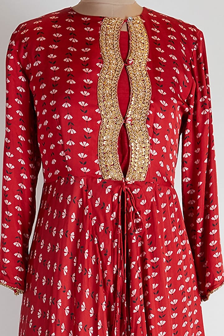 Red Asymmetric Kurta Set by Suave by Neha & Shreya at Pernia's Pop Up Shop