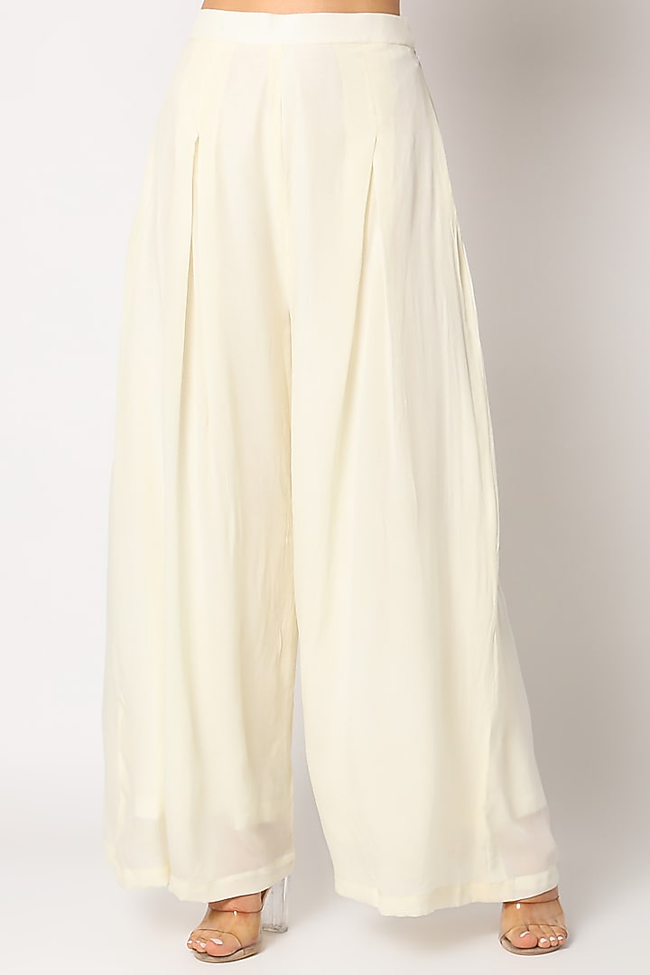 Yellow Printed & Embroidered Palazzo Pants Set by Suave by Neha & Shreya at Pernia's Pop Up Shop