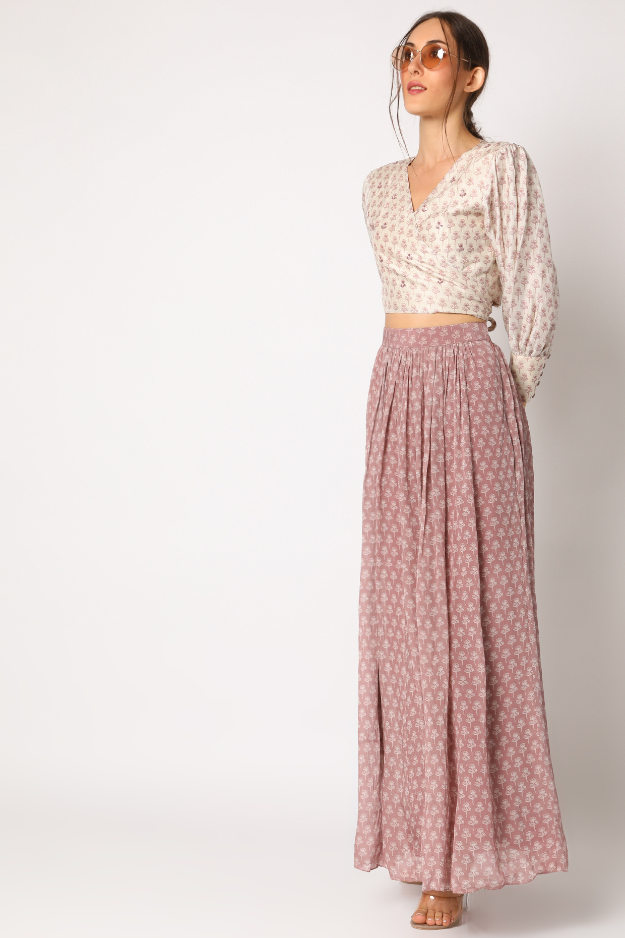 Blush Pink Embroidered & Printed Skirt Set by Suave by Neha & Shreya at Pernia's Pop Up Shop