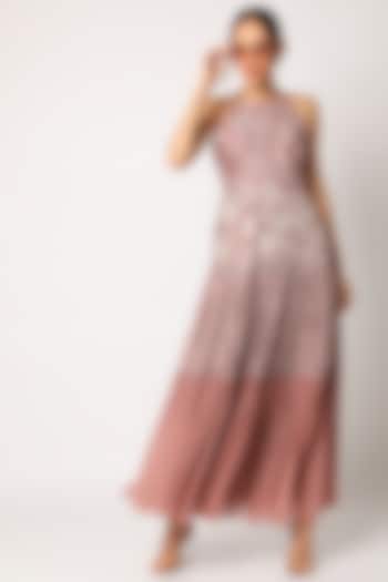 Blush Pink Embroidered & Printed Maxi Dress by Suave by Neha & Shreya
