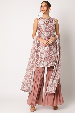 Blush Pink Embroidered & Printed Sharara Set by Suave by Neha & Shreya