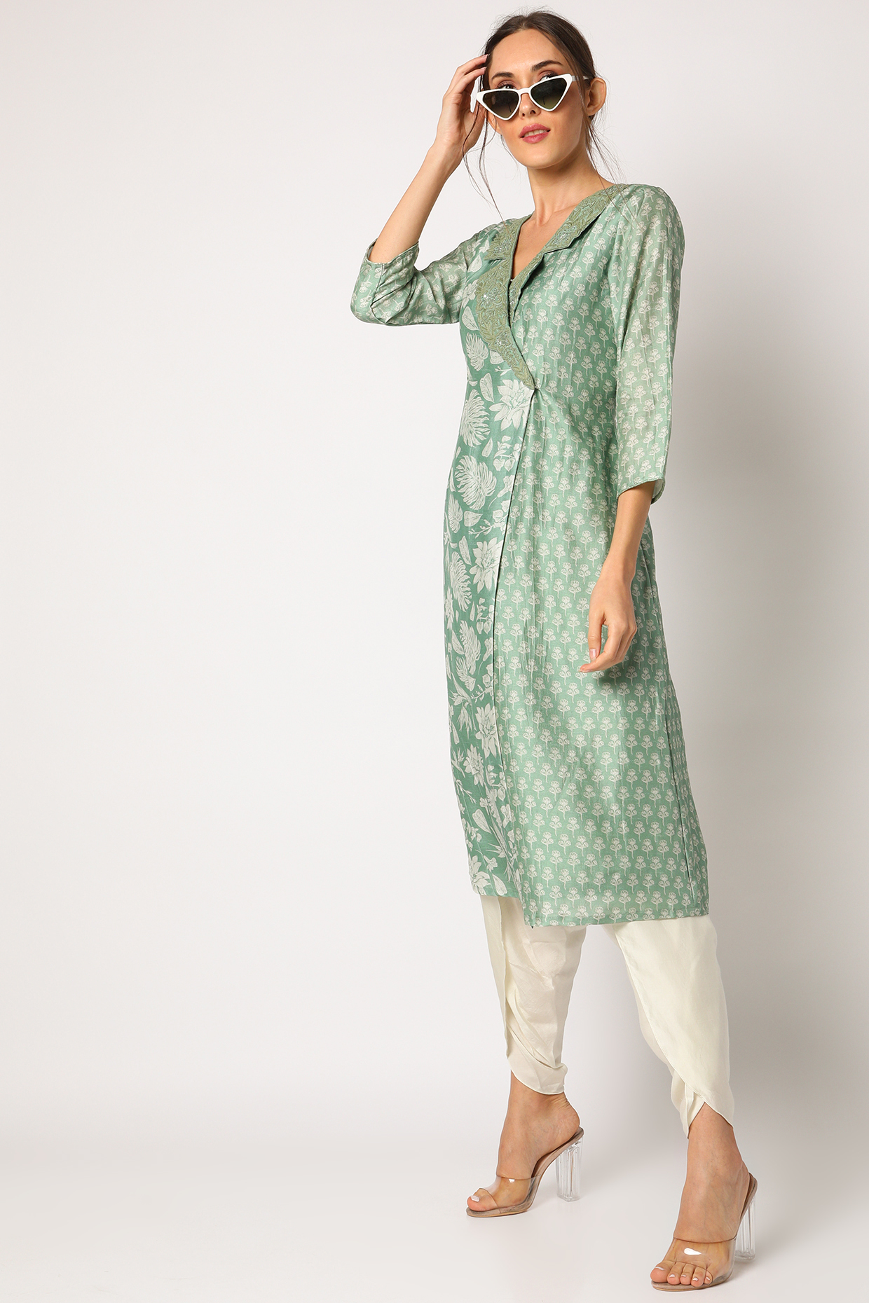 Green Embroidered & Printed Blazer Kurta Set by Suave by Neha & Shreya at Pernia's Pop Up Shop