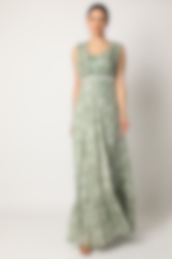 Mint Green Embroidered & Printed Maxi Dress by Suave by Neha & Shreya