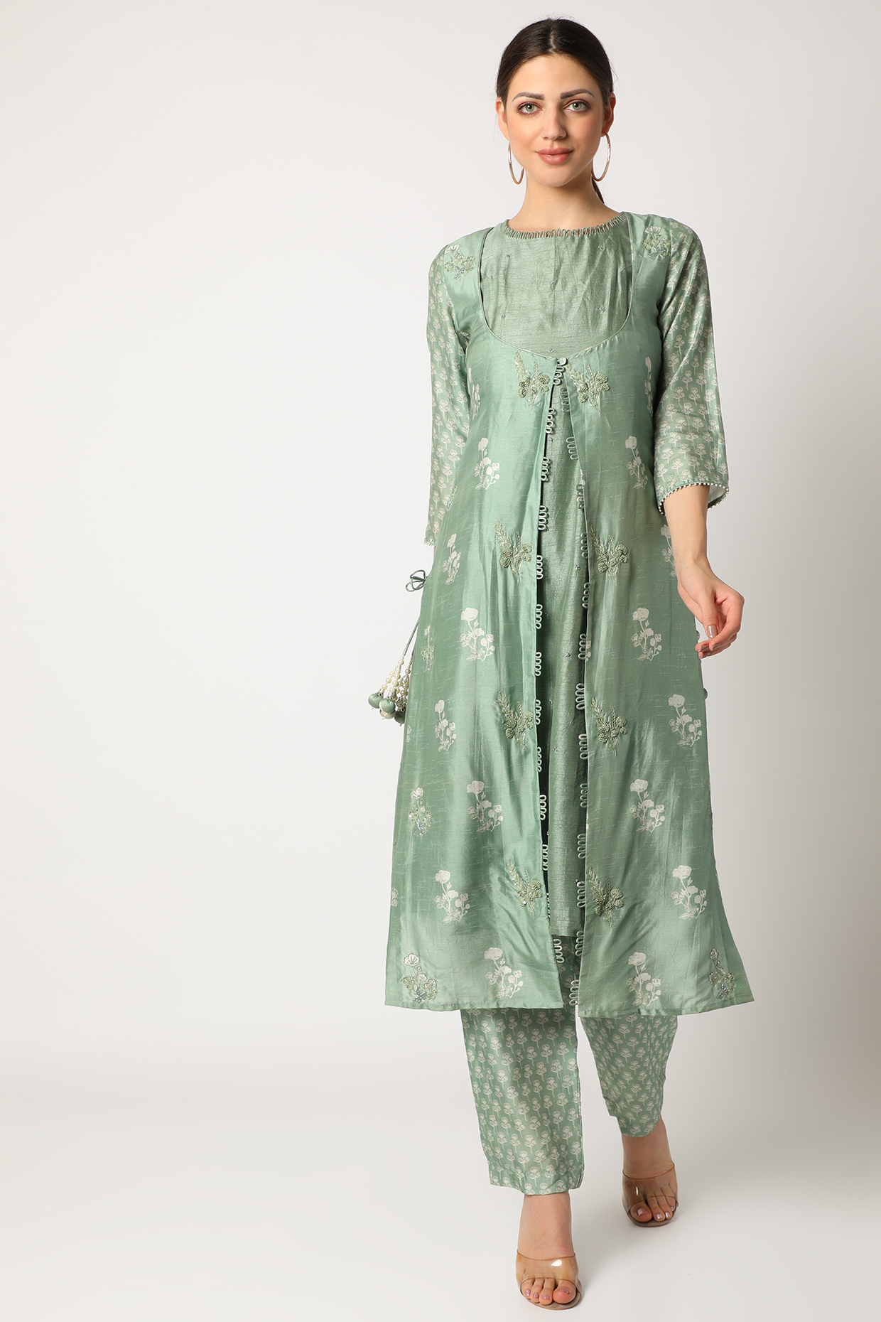 Mint Green Embroidered & Printed Kurta Set by Suave by Neha & Shreya at Pernia's Pop Up Shop